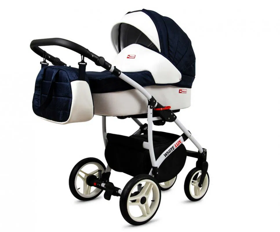 Kočárek 2v1 BabyLux White Lux Navy Blue