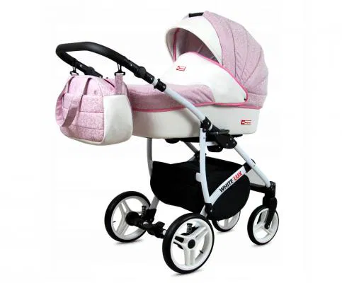 Kočárek 3v1 BabyLux White Lux Sweet Pink