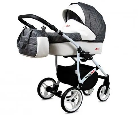 Kočárek 3v1 BabyLux White Lux Grey Cubic