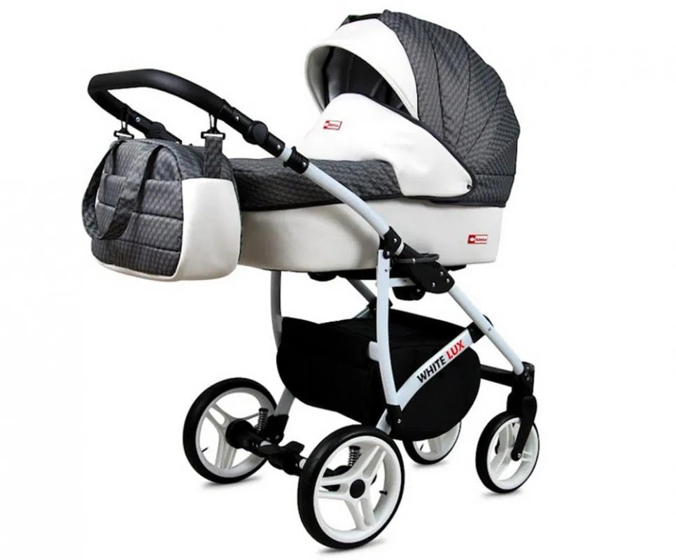 Kočárek 3v1 BabyLux White Lux Grey Cubic