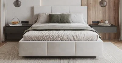 Čalouněná postel AVEIRO 90x200 s kovovým zdvižným roštem BÍLÁ