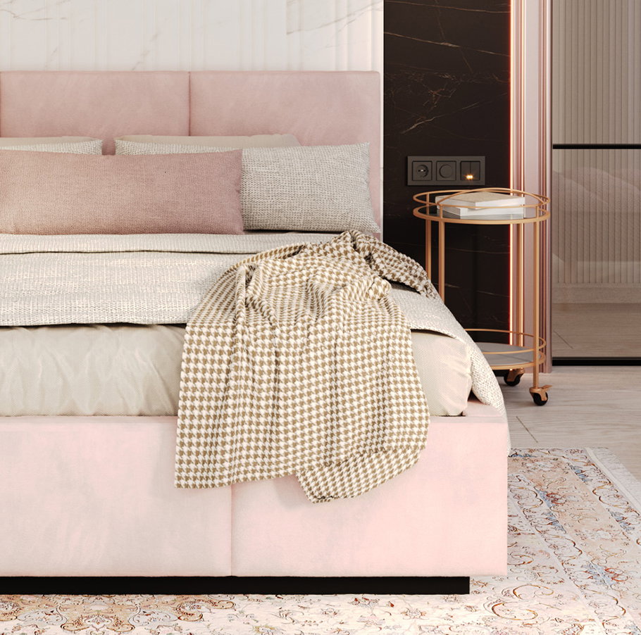 Čalúnená posteľ AVEIRO 90x200 s kovovým zdvižným roštom RUŽOVÁ