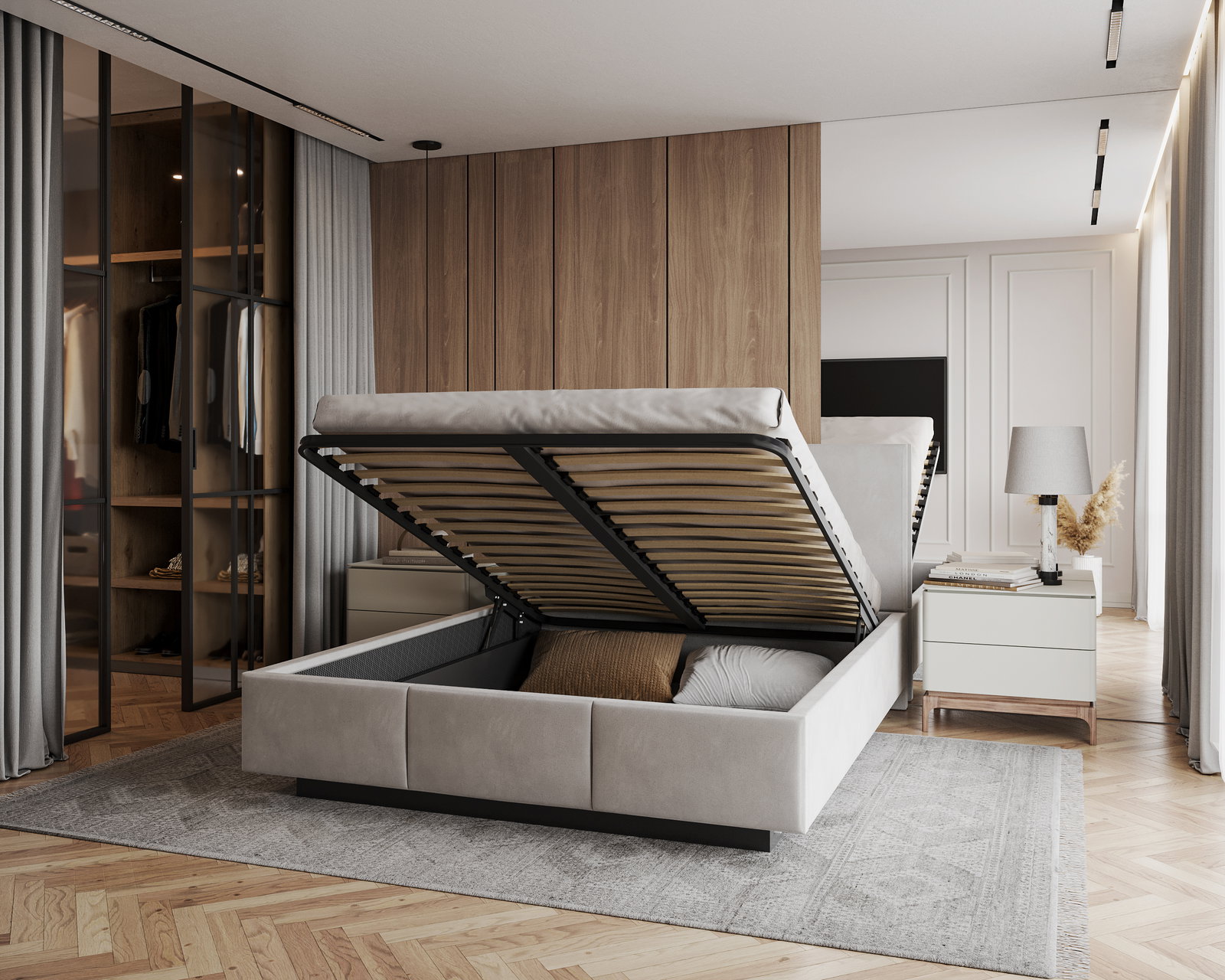 Čalúnená posteľ AVEIRO 90x200 s kovovým zdvižným roštom ŠEDÁ