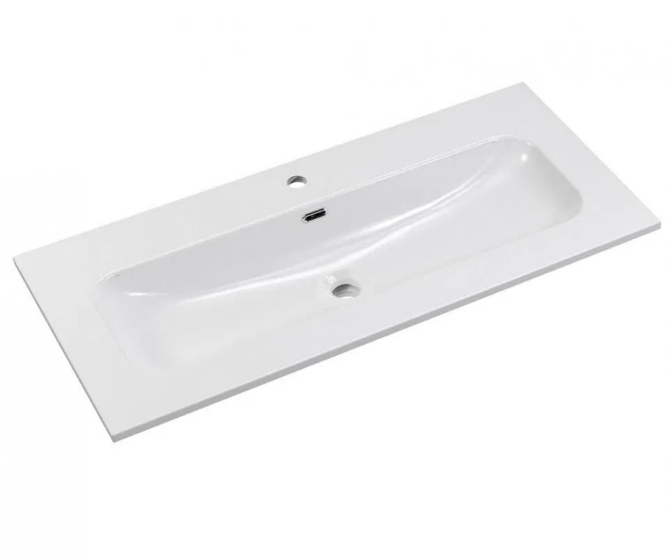 Zápustné keramické umyvadlo FLY WHITE GLOSS 100 cm, bílá-lesklá