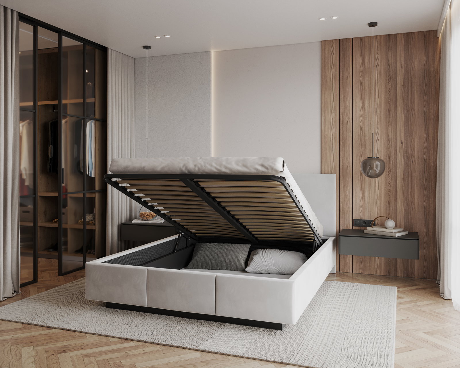 Čalúnená posteľ AVEIRO 120x200 s kovovým zdvižným roštom BIELA