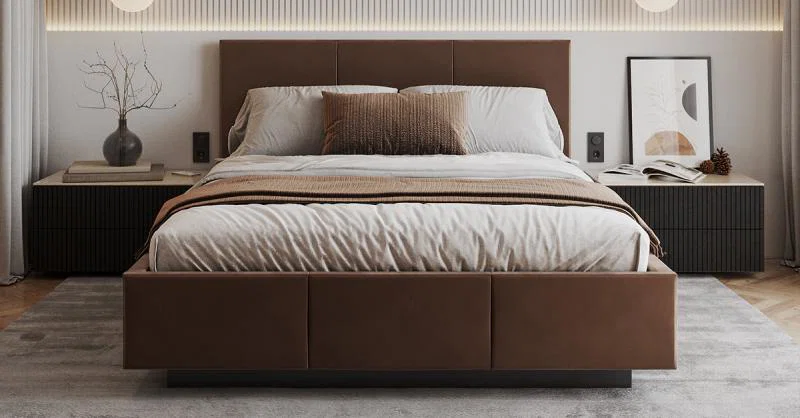 Čalouněná postel AVEIRO 120x200 s kovovým zdvižným roštem HNĚDÁ