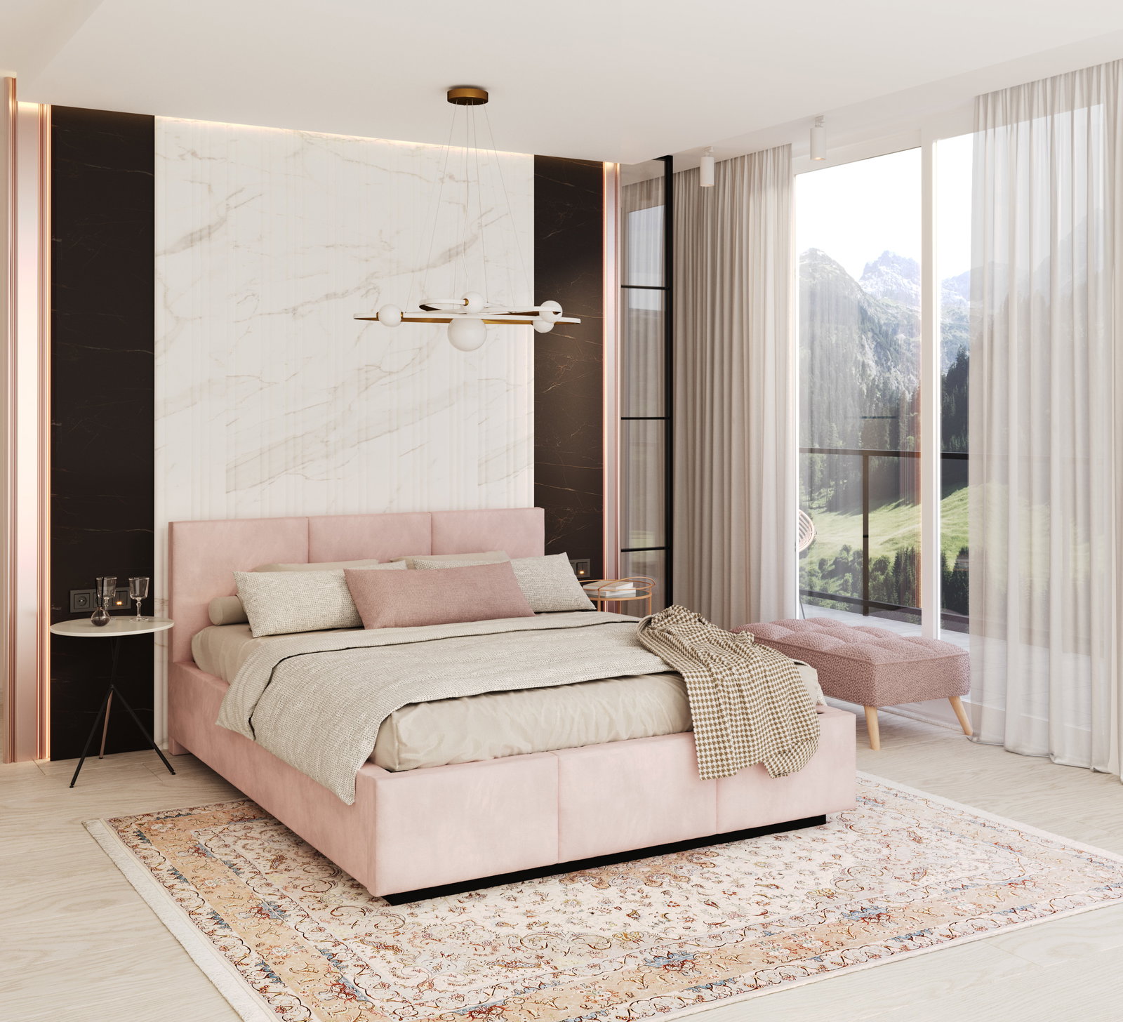 Čalúnená posteľ AVEIRO 140x200 s kovovým zdvižným roštom RUŽOVÁ