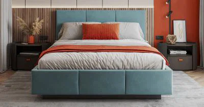 Čalouněná postel AVEIRO 140x200 s kovovým zdvižným roštem TYRKYSOVÁ