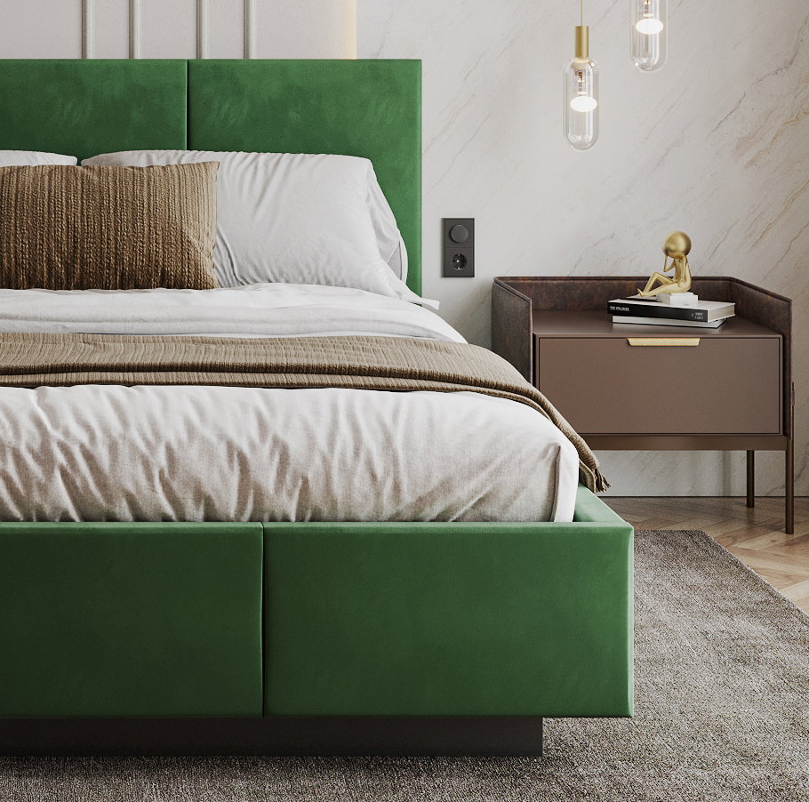 Čalúnená posteľ AVEIRO 160x200 s kovovým zdvižným roštom ZELENÁ