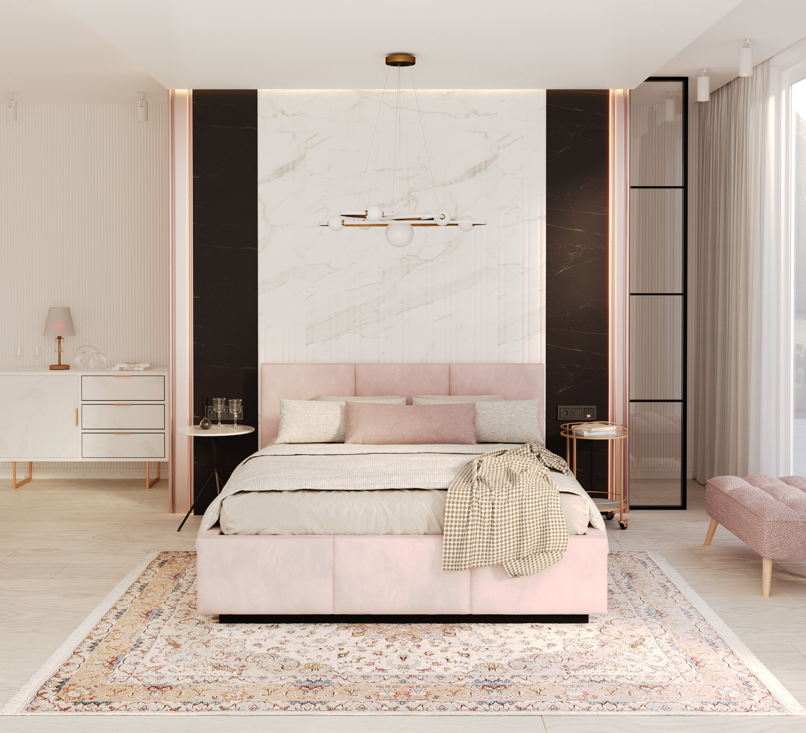 Čalúnená posteľ AVEIRO 180x200 s kovovým zdvižným roštom RUŽOVÁ