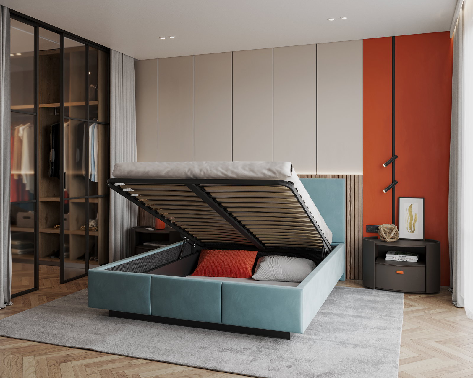 Čalúnená posteľ AVEIRO 180x200 s kovovým zdvižným roštom TYRKYSOVÁ