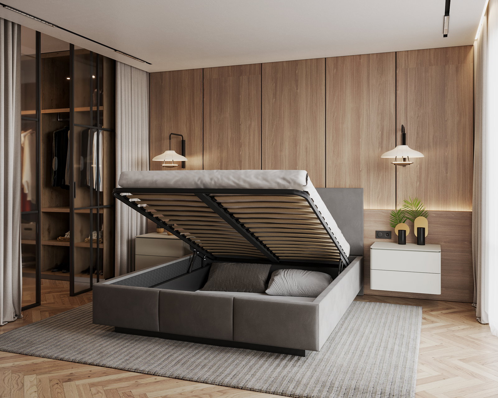 Čalúnená posteľ AVEIRO 180x200 s kovovým zdvižným roštom GRAFIT