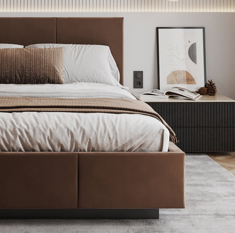 Čalúnená posteľ AVEIRO 180x200 s kovovým zdvižným roštom HNEDÁ
