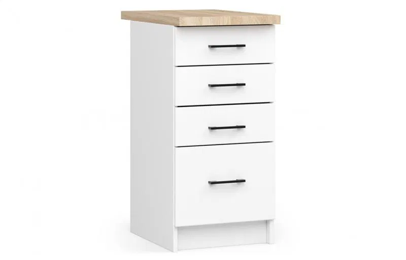 Kuchyňská skříňka OLIVIA se 4 zásuvkami – 40 cm | Bílá / Dub Sonoma