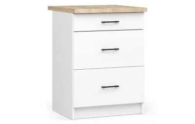 Kuchyňská skříňka OLIVIA, 3 zásuvky – 60 cm | Bílá / Dub Sonoma