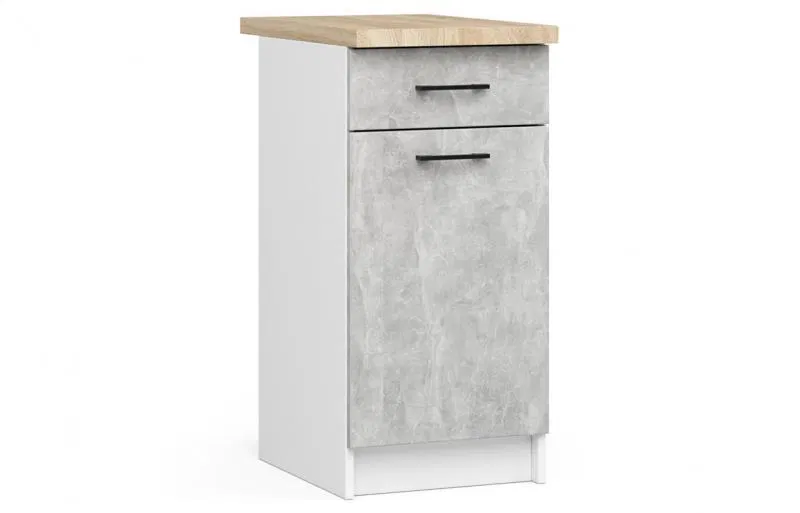 Kuchyňská skříňka OLIVIA se zásuvkou – 40 cm | Bílá / Beton / Dub Sonoma