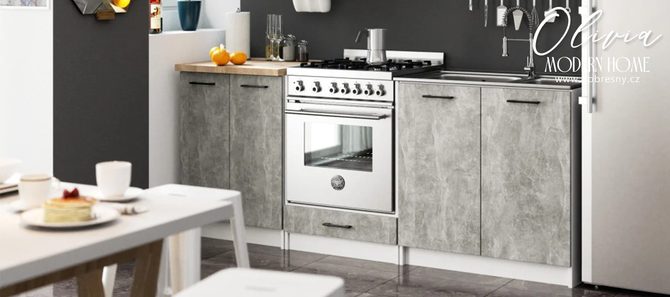 Kuchyňská skříňka OLIVIA – 80 cm | Bílá / Beton / Dub Sonoma