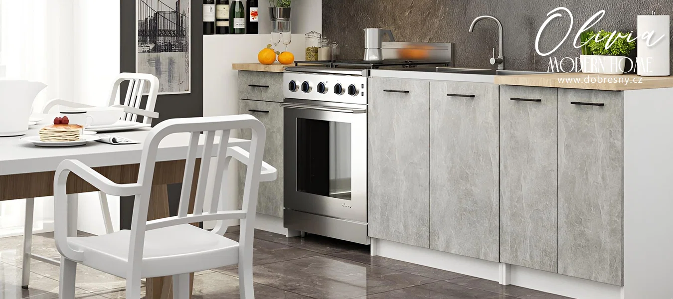 Kuchyňská skříňka OLIVIA, 1 zásuvka – 50 cm | Bílá / Beton / Dub Sonoma