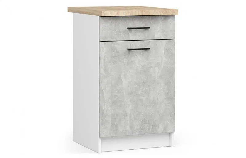 Kuchyňská skříňka OLIVIA, 1 zásuvka – 50 cm | Bílá / Beton / Dub Sonoma