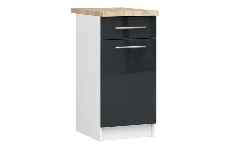 Kuchyňská skříňka OLIVIA lesklá se zásuvkou – 40 cm | Bílá / Grafit / Dub Sonoma