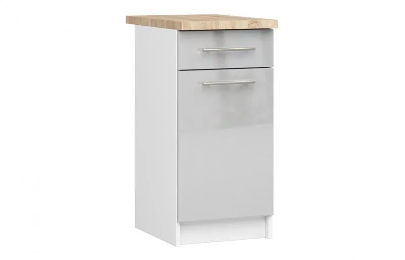 Kuchyňská skříňka OLIVIA se zásuvkou – 40 cm | Bílá / Metalický lesk / Dub Sonoma