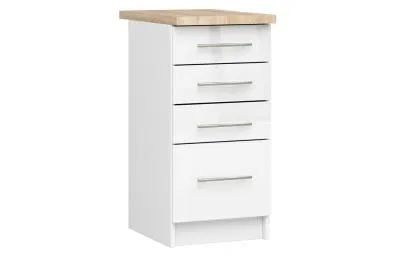 Kuchyňská skříňka OLIVIA se 4 zásuvkami – 40 cm | Bílá lesklá / Dub Sonoma
