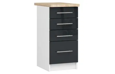 Kuchyňská skříňka OLIVIA se 4 zásuvkami – 40 cm | Bílá / Grafit lesklý / Dub Sonoma