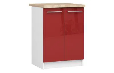 Kuchyňská skříňka OLIVIA lesklá – 60 cm | Bílá / Červená / Dub Sonoma