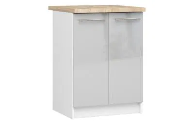 Kuchyňská skříňka OLIVIA – 60 cm | Bílá / Metalický lesk / Dub Sonoma