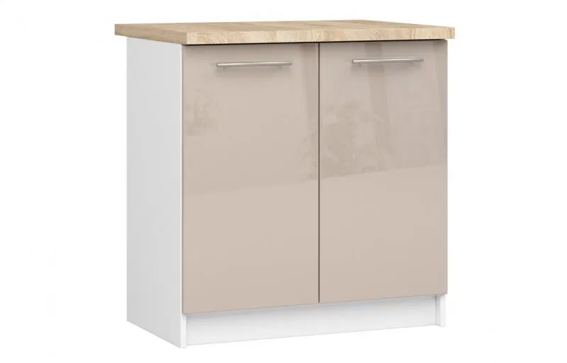 Kuchyňská skříňka OLIVIA lesklá – 80 cm | Bílá / Cappuccino / Dub Sonoma