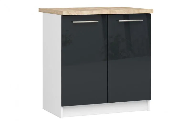 Kuchyňská skříňka OLIVIA lesklá – 80 cm | Bílá / Grafit / Dub Sonoma