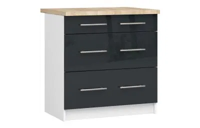 Kuchyňská skříňka OLIVIA lesklá se zásuvkami – 80 cm | Bílá / Grafit / Dub Sonoma