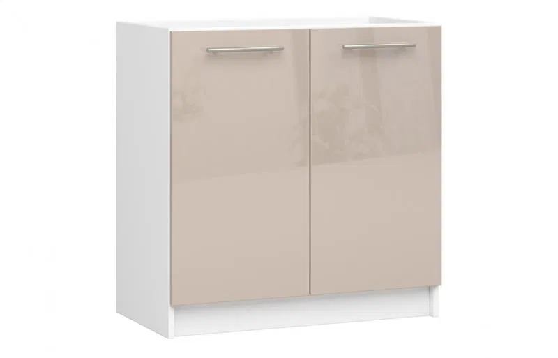 Kuchyňská skříňka pod dřez lesklá OLIVIA – 80cm | Bílá / Cappuccino