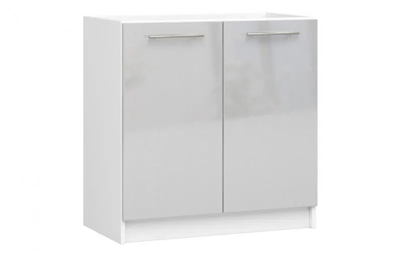 Kuchyňská skříňka pod dřez OLIVIA – 80cm | Bílá / Metalický lesk