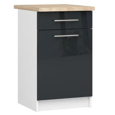 Kuchyňská skříňka OLIVIA, 1 zásuvka – 50 cm | Bílá / Grafit lesklý / Dub Sonoma