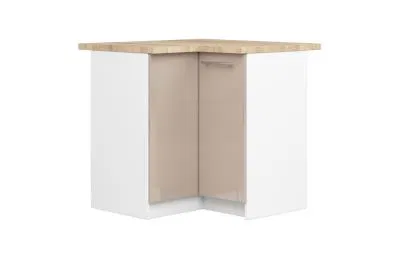 Rohová kuchyňská skříňka OLIVIA – 90cm | Bílá / Cappuccino lesklá / Dub Sonoma