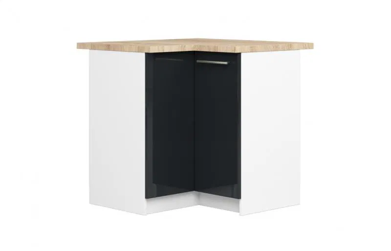 Rohová kuchyňská skříňka OLIVIA lesklá – 90cm | Bílá / Grafit / Dub Sonoma