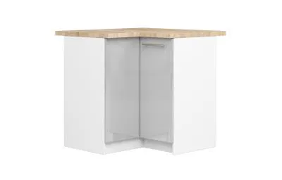 Rohová kuchyňská skříňka OLIVIA – 90cm | Bílá / Metalický lesk / Dub Sonoma