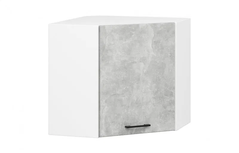 Závěsná rohová kuchyňská skříňka OLIVIA – 60x58cm | Bílá / Beton