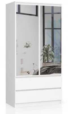 Šatní skříň s otočnými dveřmi a zrcadlem 90 cm bílá