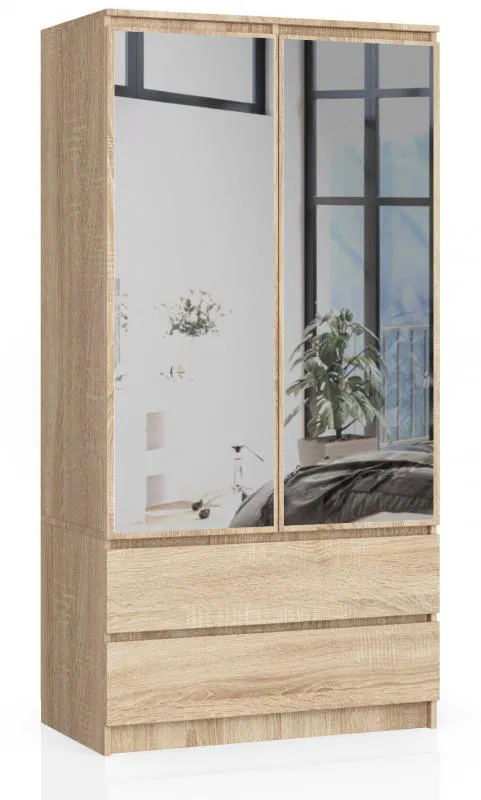 Šatní skříň s otočnými dveřmi a zrcadlem 90cm sonoma
