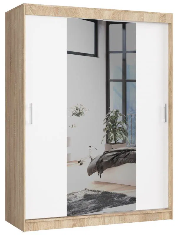 Šatní skříň s posuvnými dveřmi a zrcadlem 150cm sonoma / bílá