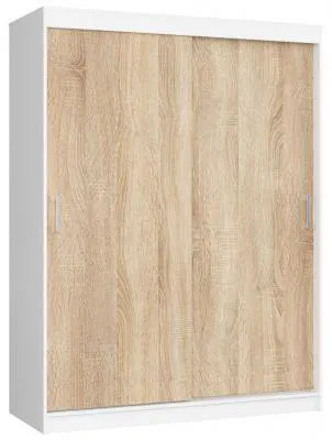 Šatní skříň s posuvnými dveřmi 150 cm MONO bílá / dub sonoma