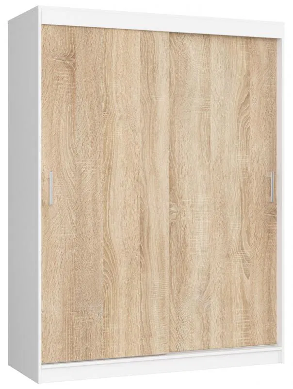 Šatní skříň s posuvnými dveřmi 150 cm MONO bílá / dub sonoma