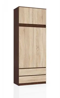 Šatní skříň s otočnými dveřmi a nástavcem 90cm wenge / sonoma