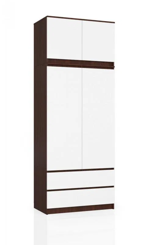 Šatní skříň s otočnými dveřmi a nástavcem 90cm wenge / bílá