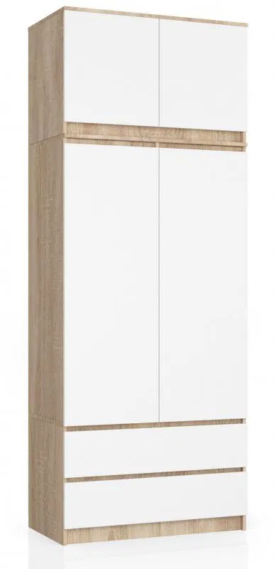 Šatní skříň s otočnými dveřmi a nástavcem 90cm sonoma / bílá