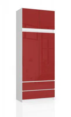 Šatní skříň s otočnými dveřmi a nástavcem 90cm červená lesklá