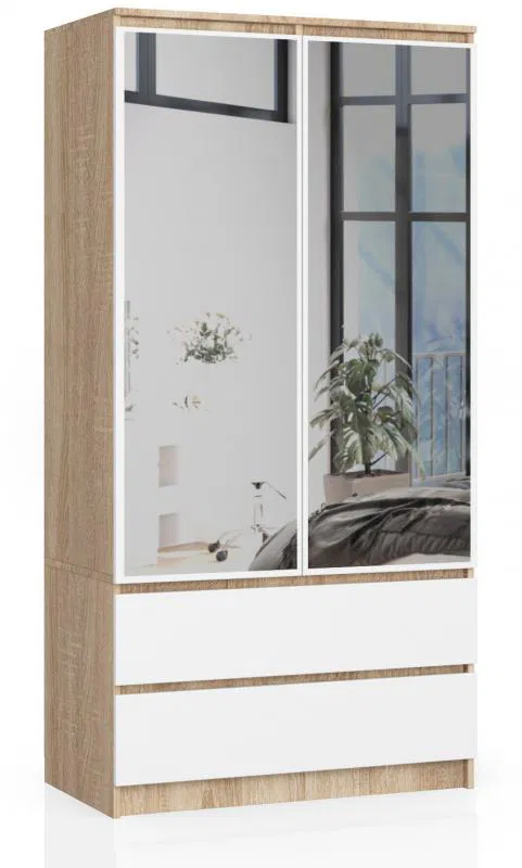 Šatní skříň s otočnými dveřmi a zrcadlem 90cm sonoma / bílá