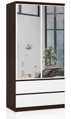 Šatní skříň s otočnými dveřmi a zrcadlem 90 cm wenge / bílá